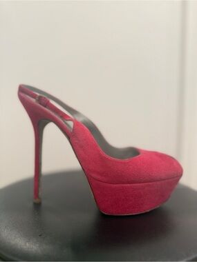 Sergio Rossi Hot Pink Suede Slingback Platform Heels